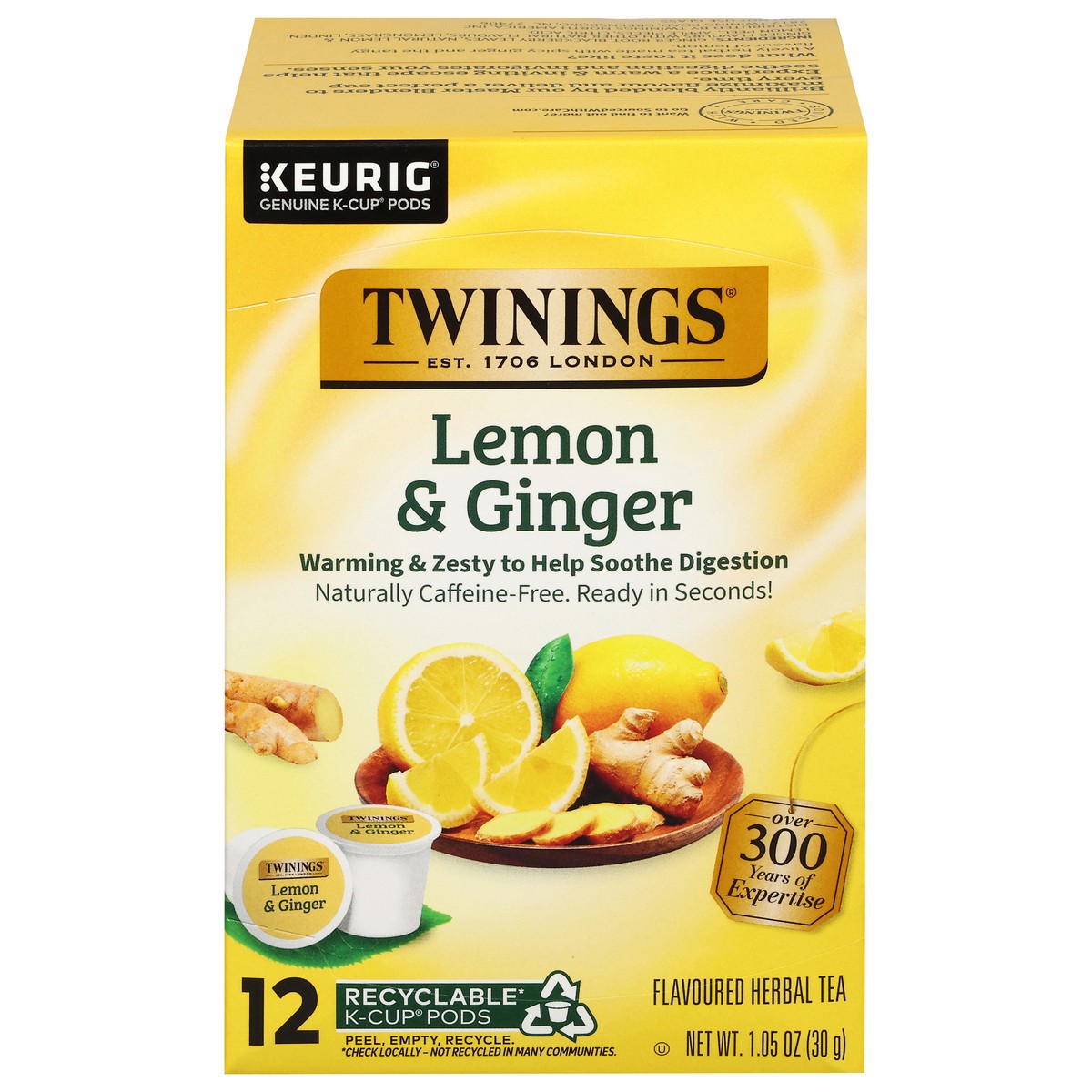 slide 1 of 9, Twinings Lemon & Ginger Herbal Tea 12 K-Cup Pods, 12 ct