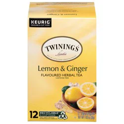 Twinings Caffeine Free Lemon & Ginger Flavoured Herbal Tea 12 - 0.08 oz K-Cup Pods