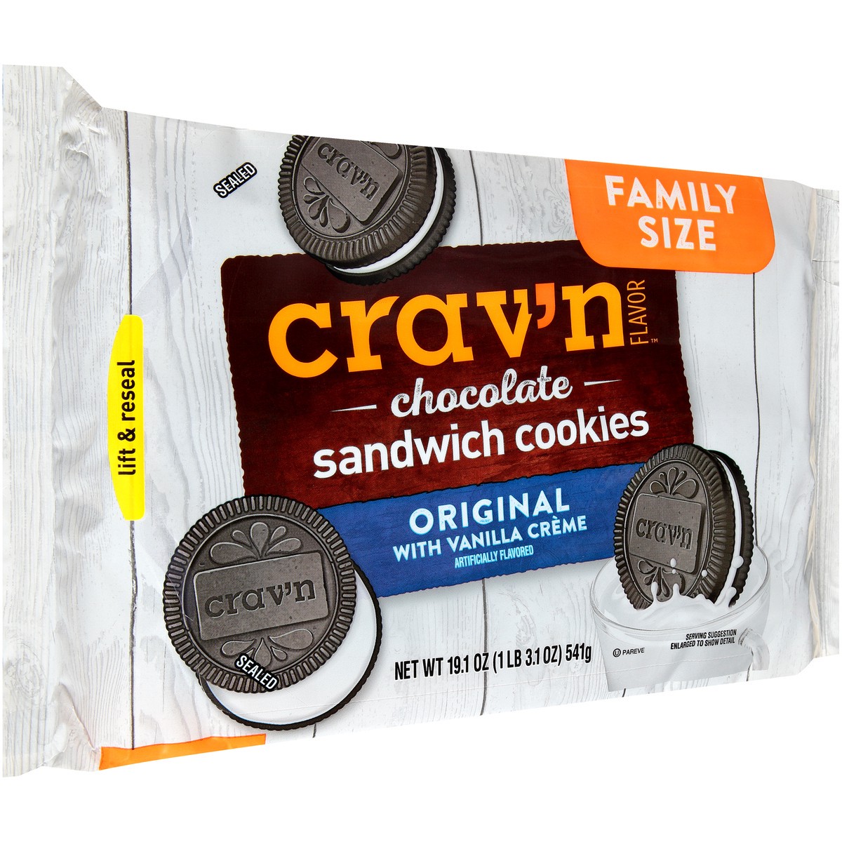 slide 3 of 10, Crav'n Flavor Family Size Original with Vanilla Creme Chocolate Sandwich Cookies, 19.1 oz