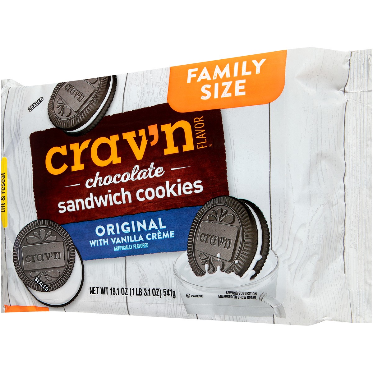 slide 4 of 10, Crav'n Flavor Family Size Original with Vanilla Creme Chocolate Sandwich Cookies, 19.1 oz