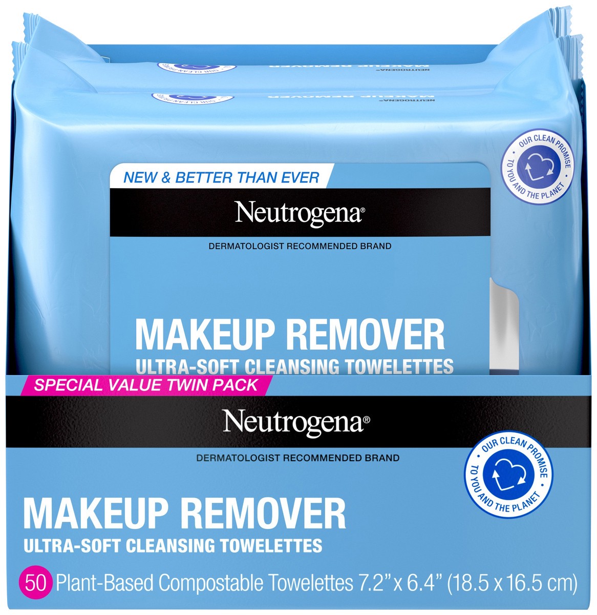 slide 1 of 4, Neutrogena Makeup Remover Wipes & Face Cleansing Towelettes, 25 ct, 2 Pack Face Wipes, 50 ct