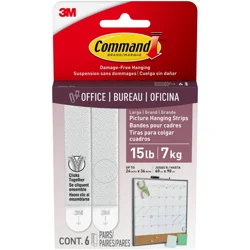 3M Command Large Picture Hangers, White, Damage-Free Hanging, 6 Adhesive Strips, Holds 15 lbs