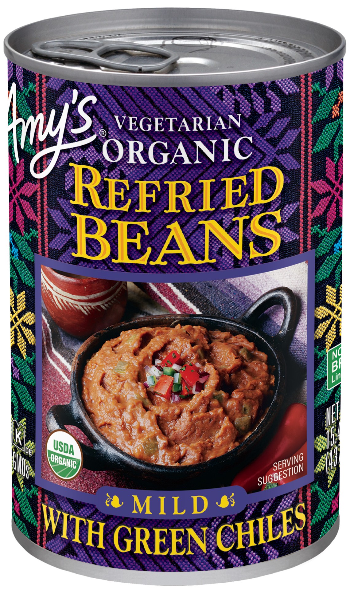 slide 1 of 1, Amy's Kitchen Refried Beans with Green Chiles, 15.4 oz