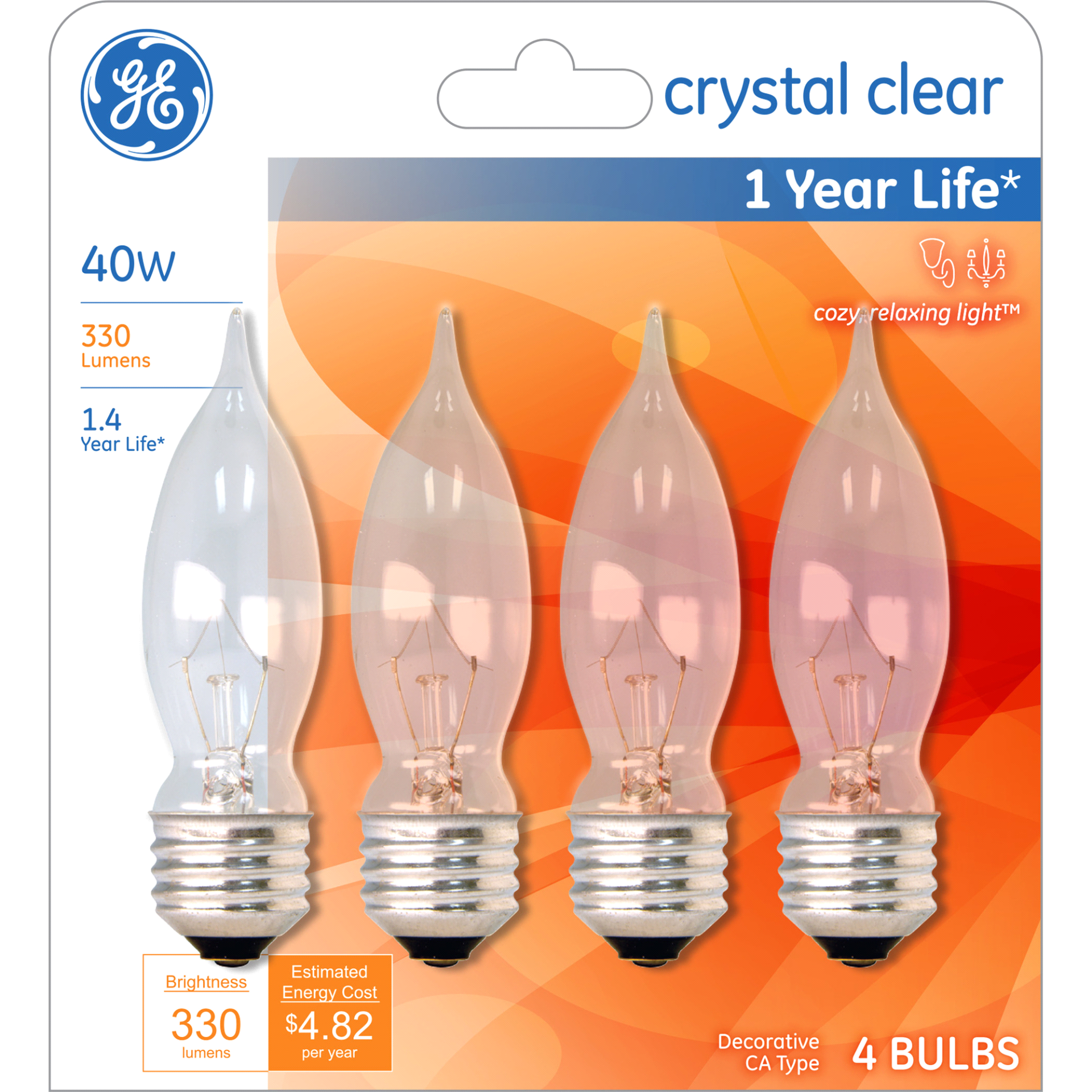 slide 1 of 9, GE 40 Watts Crystal Clear Light Bulbs 4 ea, 4 ct