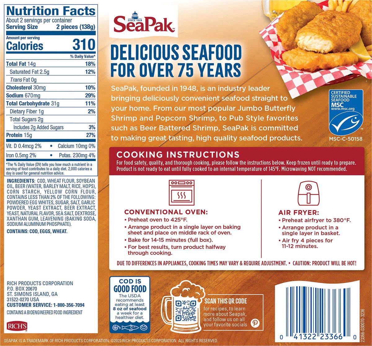 slide 2 of 4, Seapak Beer Battered Cod, 10 oz