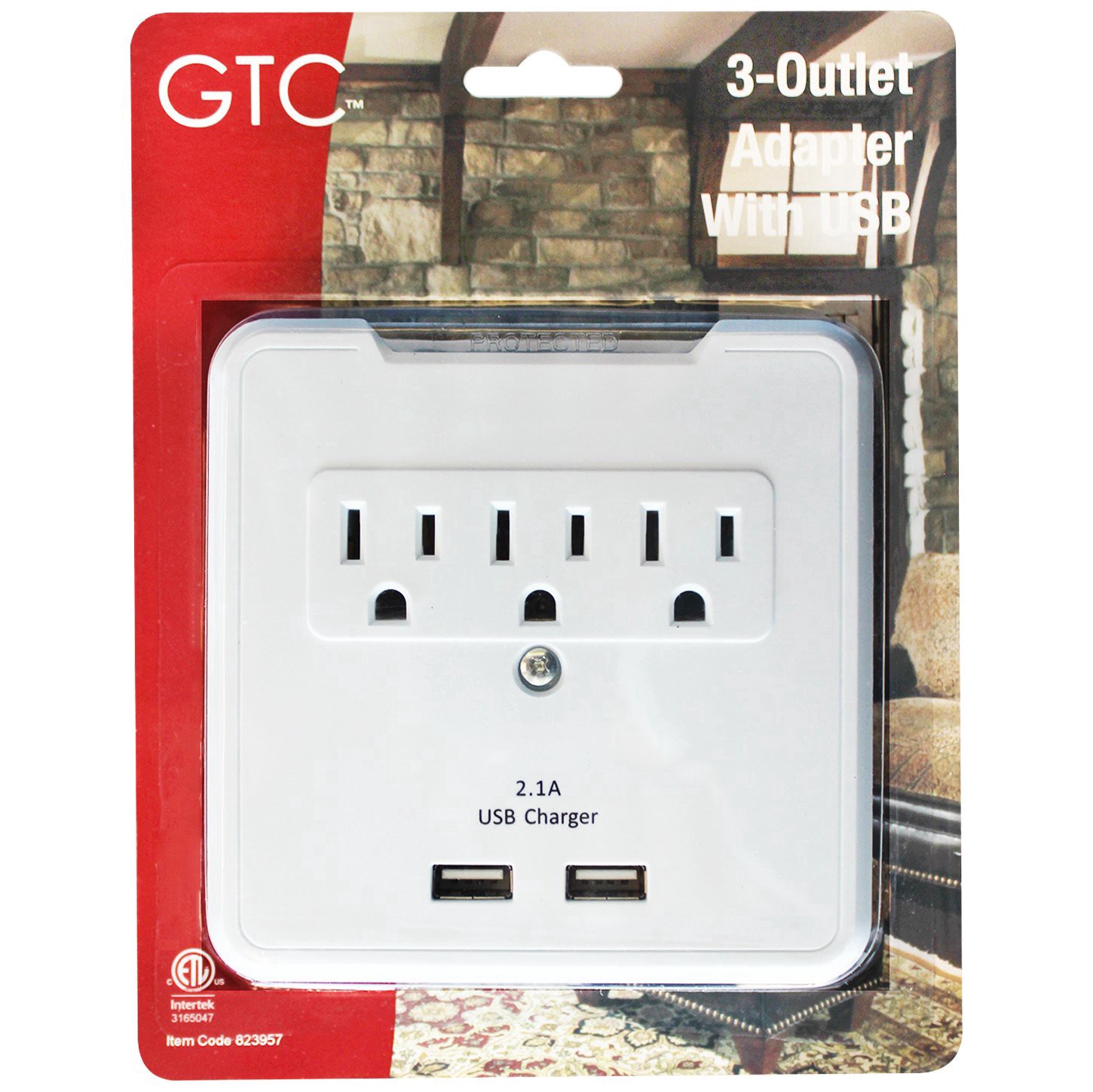 slide 1 of 1, GTC 3-Outlet Adapter with Dual USB - White, 1 ct