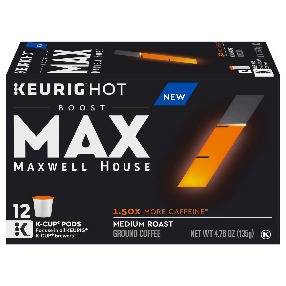 slide 12 of 12, Maxwell House Max Boost Medium Roast K-Cup Coffee Pods with 1.50X More Caffeine, 12 ct Box, 12 ct