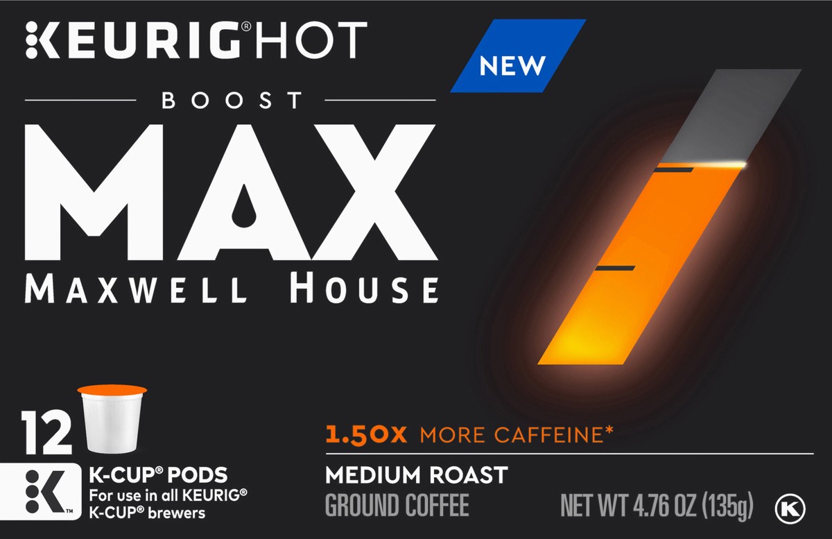 slide 8 of 12, Maxwell House Max Boost Medium Roast K-Cup Coffee Pods with 1.50X More Caffeine, 12 ct Box, 12 ct