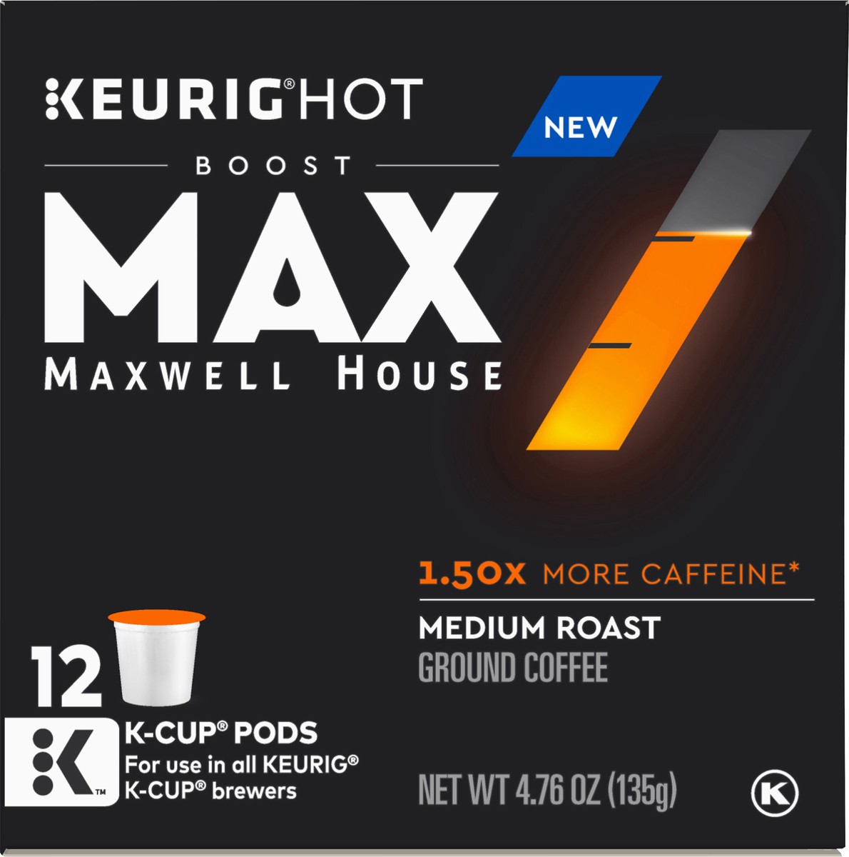 slide 10 of 12, Maxwell House Max Boost Medium Roast K-Cup Coffee Pods with 1.50X More Caffeine, 12 ct Box, 12 ct