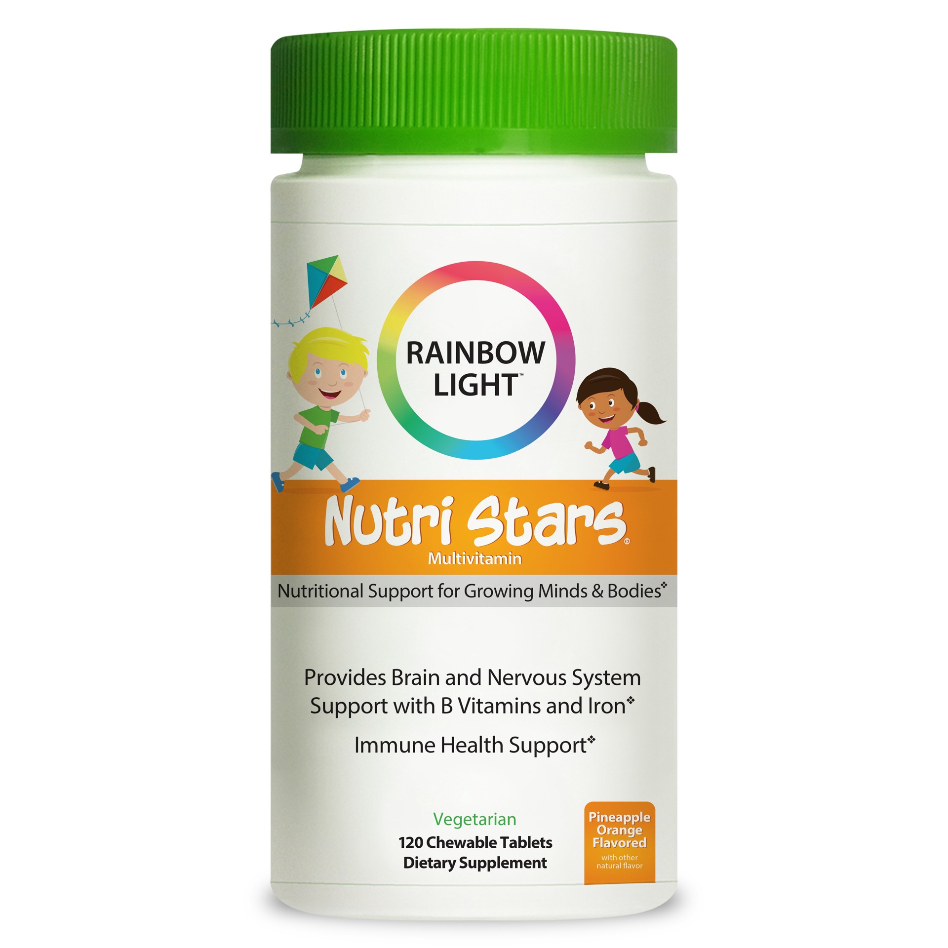 slide 1 of 5, Rainbow Light Nutri Stars Chewable Multivitamin for Kids, Pineapple Orange Flavor, 120 Count, 1 Bottle, 120 ct