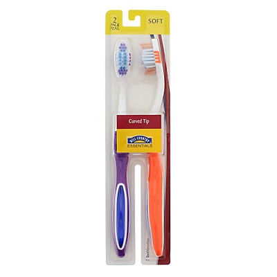 slide 1 of 1, Hill Country Fare Curved Tip Soft Toothbrushes - Colors May Vary, 2 ct