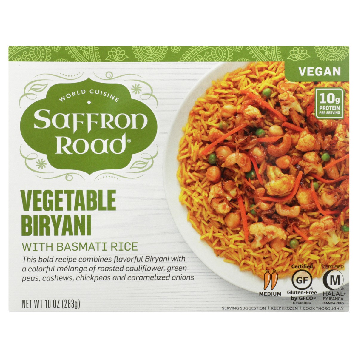 slide 1 of 1, Saffron Road Frozen Entree Halal Vegetable Biryani Medium Heat - 10 Oz, 10 oz