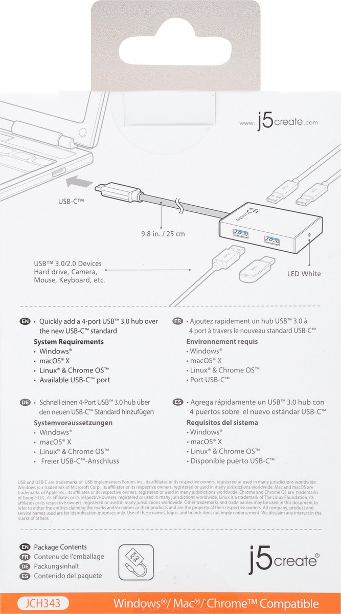 slide 3 of 9, j5create JCH343 USC-C 4-Port Hub 1 ea, 1 ct