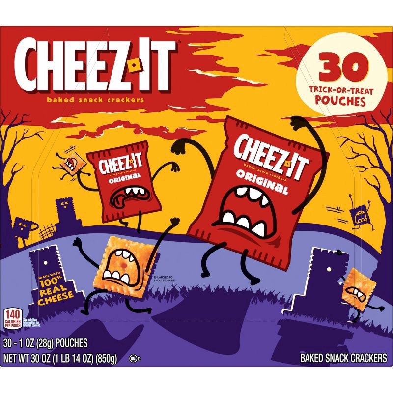 slide 4 of 5, Cheez-It Cheese Crackers, Baked Snack Crackers, Halloween Snacks, Original, 30oz Box, 30 Pouches, 30 oz