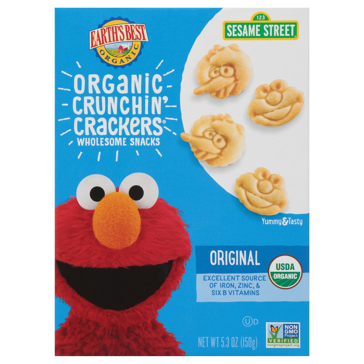 slide 1 of 8, Earth's Best Sesame Street Original Organic Crunchin' Crackers Wholesome Snacks 5.3 oz. Box, 5.3 oz