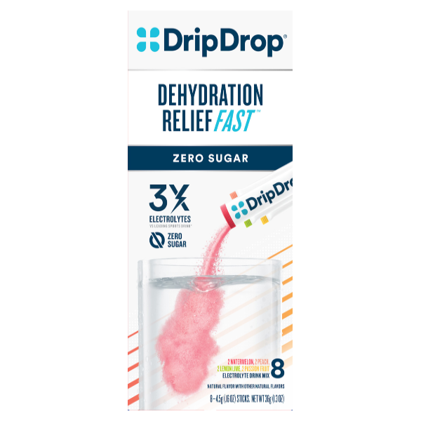 slide 1 of 1, DripDrop Dehydration Relief Fast Zero Sugar Assorted Electrolyte Drink Mix 8 - 0.16 oz Sticks, 8 ct