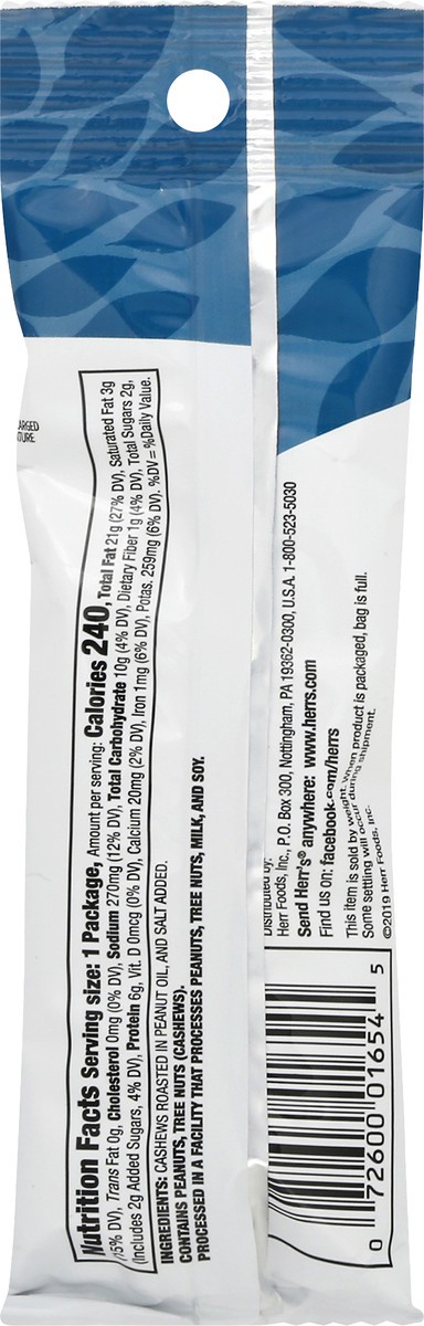 slide 9 of 9, Herr's Salted Cashews 1.5 oz, 1.5 oz