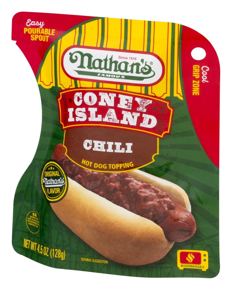slide 4 of 9, Nathan's Famous Chili Hot Dog Topping, 4.5 oz