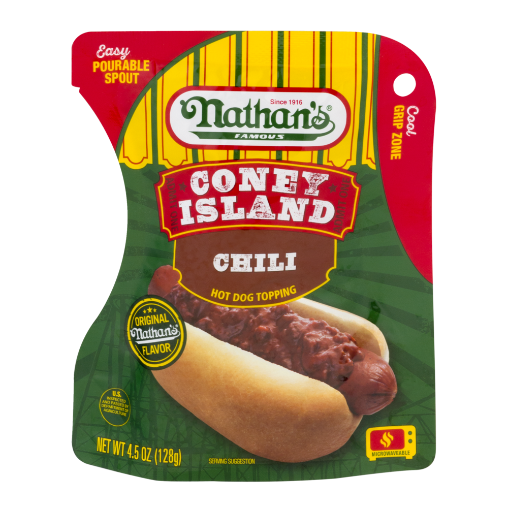 slide 1 of 9, Nathan's Famous Chili Hot Dog Topping, 4.5 oz