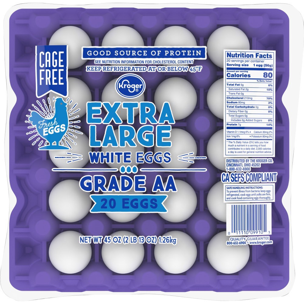 slide 3 of 4, Kroger Cage Free Extra Large Grade Aa Eggs, 20 ct