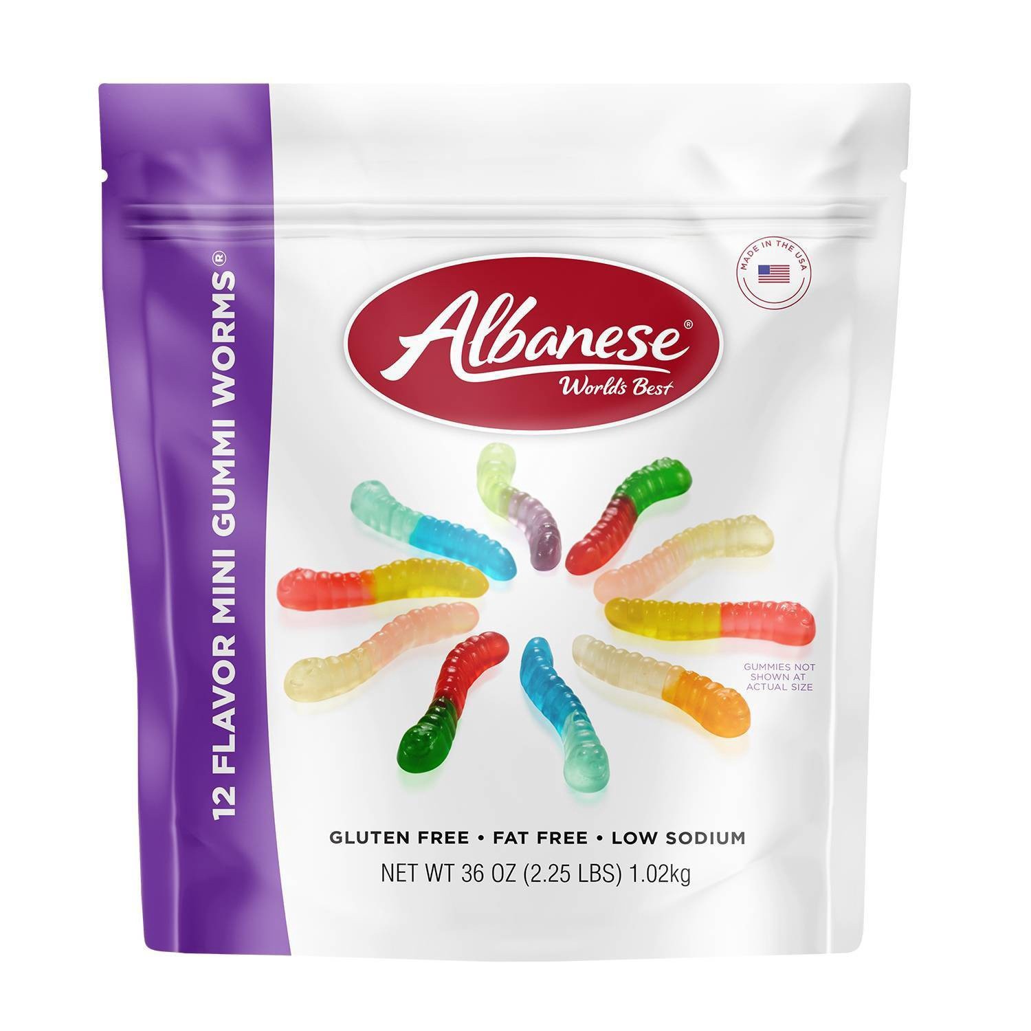 slide 1 of 9, Albanese Gluten Free Flavored Mini Gummy Worms, 36 oz