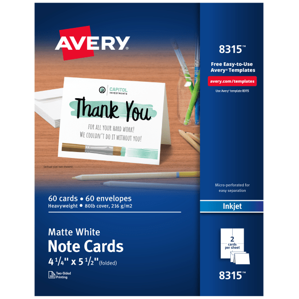 slide 1 of 7, Avery Inkjet Note Cards, White, 60 ct