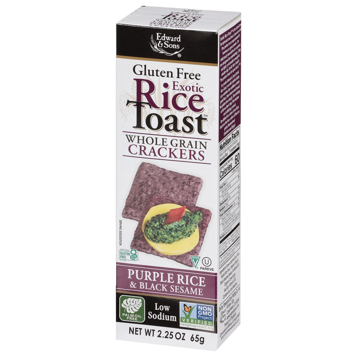 slide 2 of 4, Edward & Sons Gluten Free Whole Grain Exotic Rice Toast Purple Rice & Black Sesame Crackers 2.25 oz, 2.25 oz