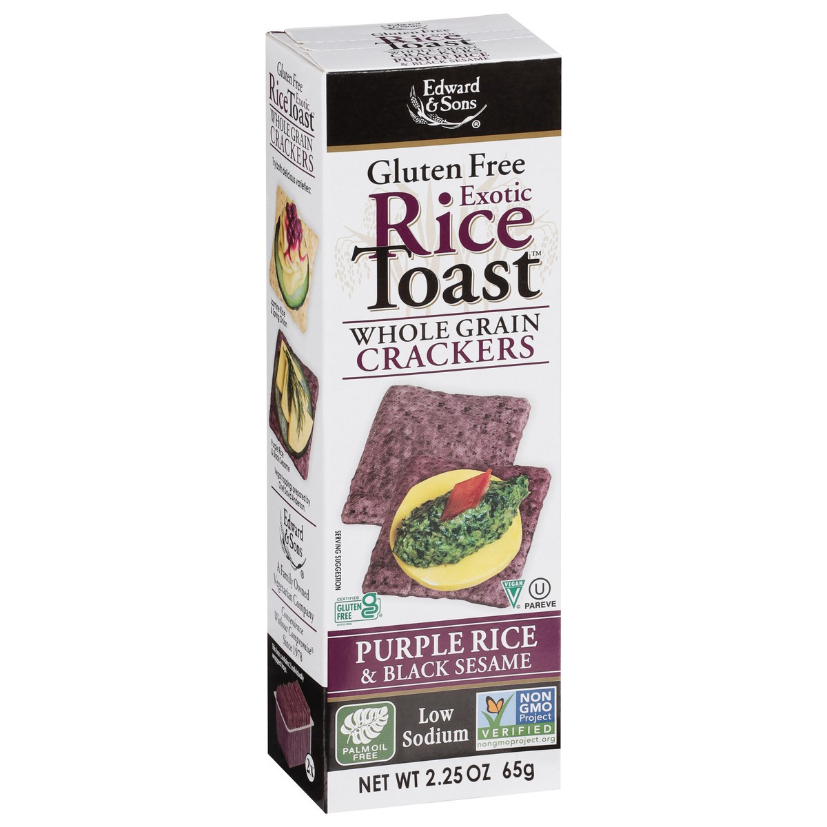 slide 4 of 4, Edward & Sons Gluten Free Whole Grain Exotic Rice Toast Purple Rice & Black Sesame Crackers 2.25 oz, 2.25 oz