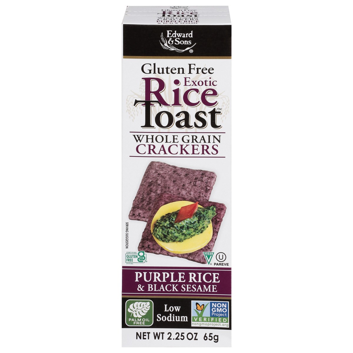 slide 1 of 4, Edward & Sons Gluten Free Whole Grain Exotic Rice Toast Purple Rice & Black Sesame Crackers 2.25 oz, 2.25 oz