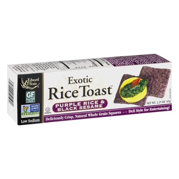 slide 1 of 1, Edward & Sons Rice Toast, Exotic, Purple Rice & Black Sesame, 2.25 oz