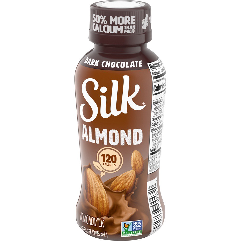 slide 7 of 8, Silk Shelf-Stable Almond Milk, Dark Chocolate, Dairy-Free, Vegan, Non-GMO Project Verified, 10 oz., 10 fl oz