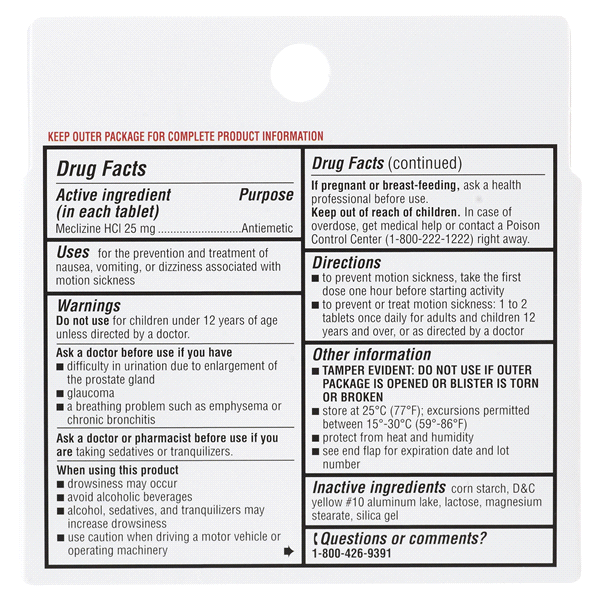 slide 8 of 13, Meijer Motion Sickness Relief Tablets Meclizine HCI, Less Drowsy, 25 mg, 8 ct