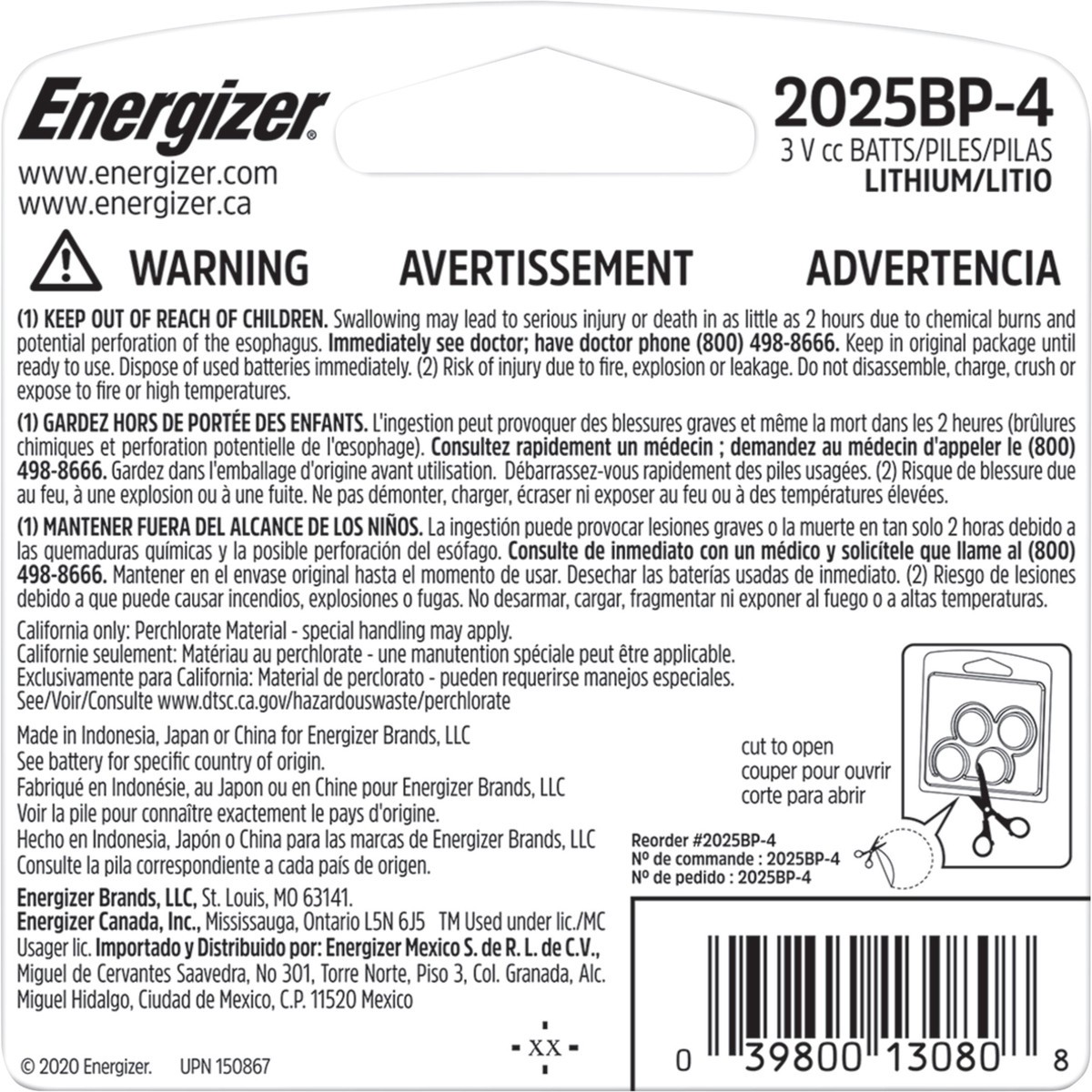 slide 2 of 3, Energizer 2025 Batteries (4 Pack), 4 ct