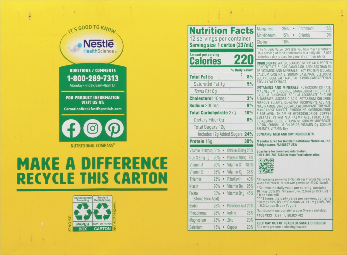 slide 2 of 9, Carnation Breakfast Essentials Classic French Vanilla Nutritional Drink 12 - 8 fl oz Each, 12 ct