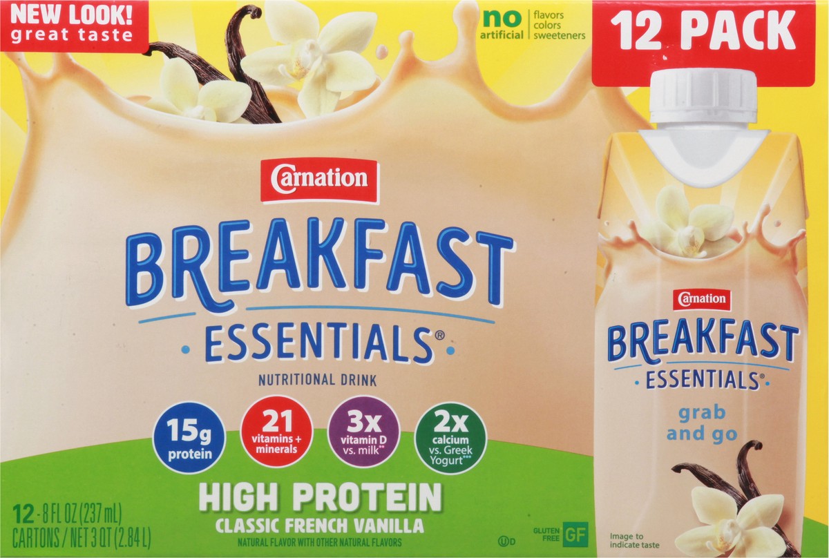 slide 9 of 9, Carnation Breakfast Essentials Classic French Vanilla Nutritional Drink 12 - 8 fl oz Each, 12 ct