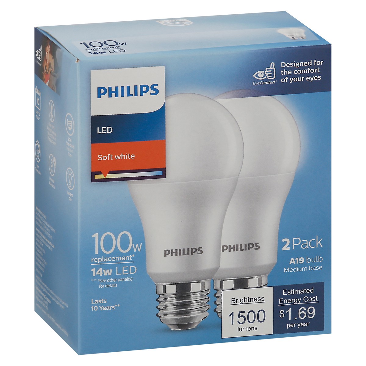 slide 6 of 9, Philips Soft White14-Watt (100-Watt) A19 Led Light Bulbs, 2 ct