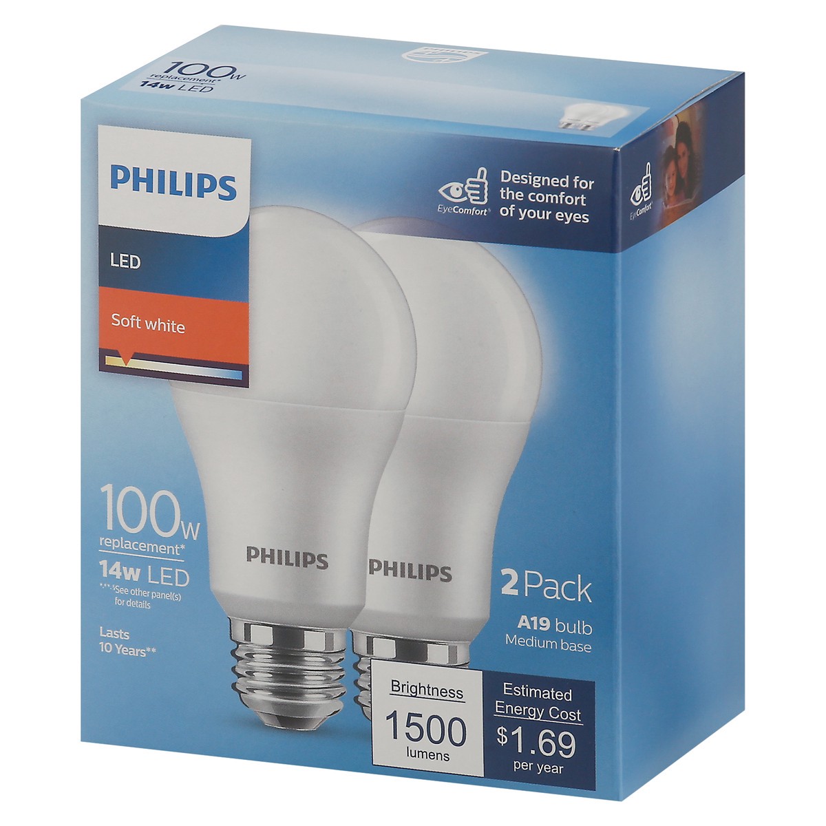 slide 2 of 9, Philips Soft White14-Watt (100-Watt) A19 Led Light Bulbs, 2 ct