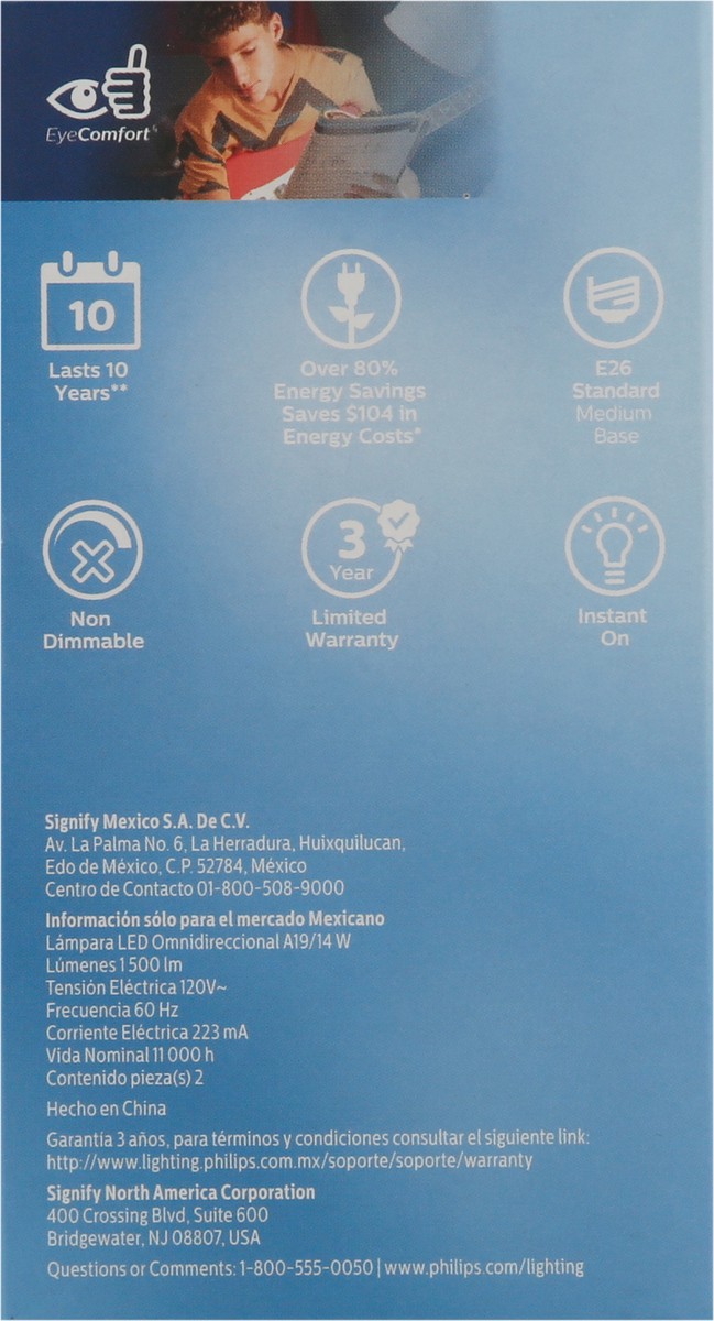 slide 8 of 9, Philips Soft White14-Watt (100-Watt) A19 Led Light Bulbs, 2 ct