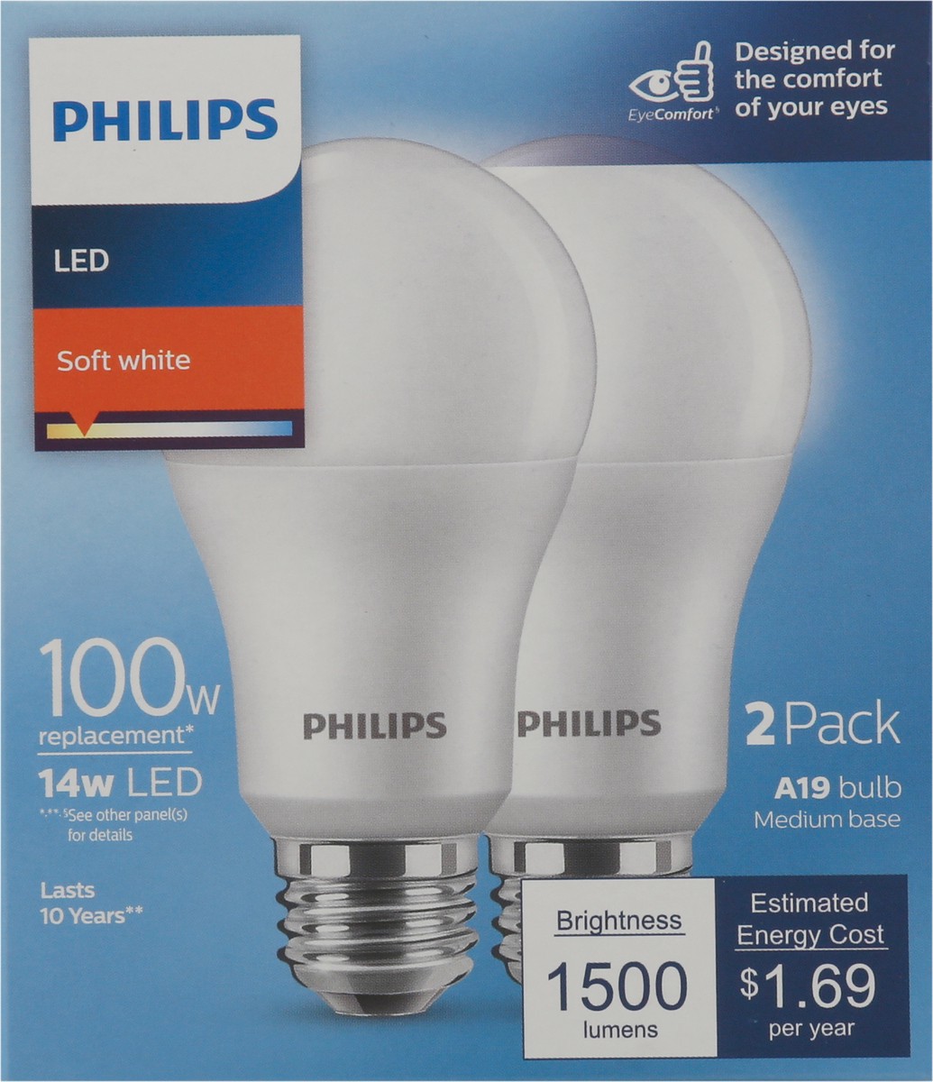slide 3 of 9, Philips Soft White14-Watt (100-Watt) A19 Led Light Bulbs, 2 ct
