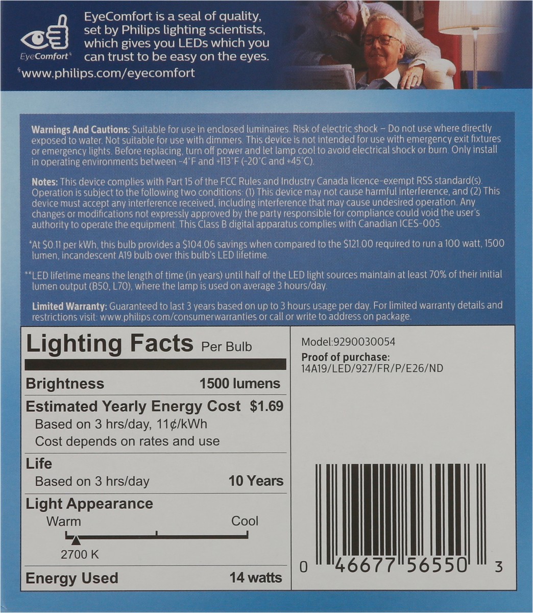 slide 7 of 9, Philips Soft White14-Watt (100-Watt) A19 Led Light Bulbs, 2 ct