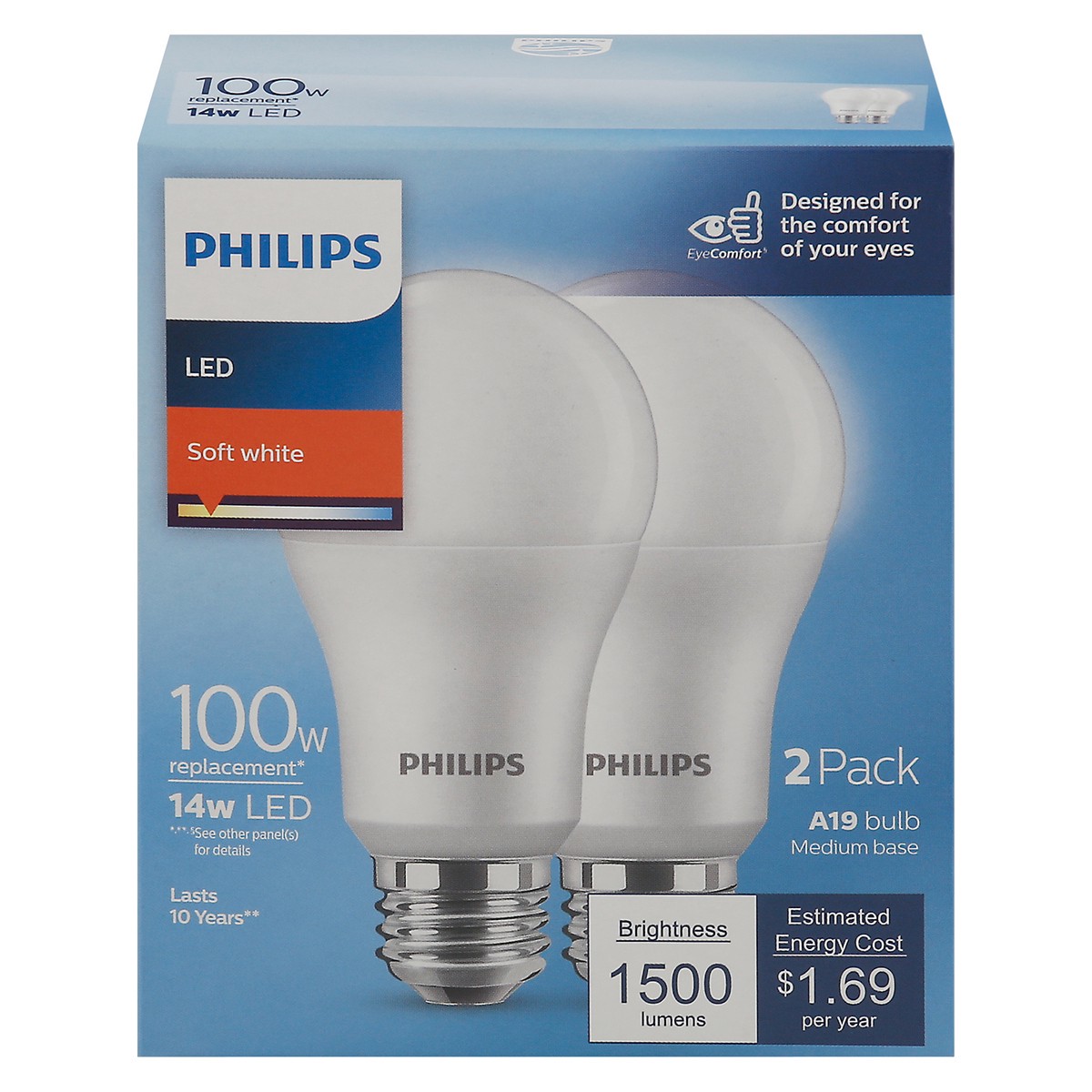 slide 4 of 9, Philips Soft White14-Watt (100-Watt) A19 Led Light Bulbs, 2 ct