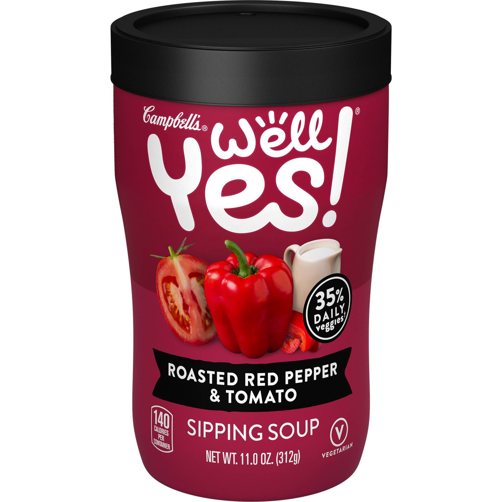 slide 1 of 6, Campbell's Well Yes! Roasted Red Pepper & Tomato Microwavable Sipping Soup, 11 oz