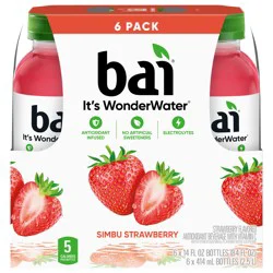 Bai Antioxidant Infused Water Beverage, Simbu Strawberry, 14 fl oz Bottles, 6 Pack