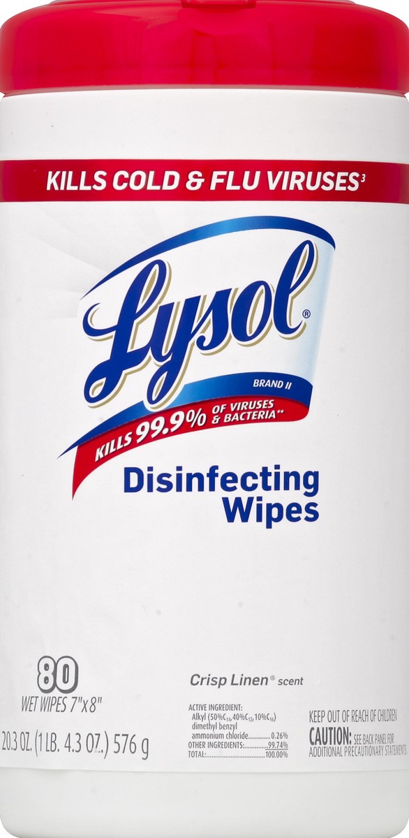 slide 2 of 2, Lysol Crisp Linen Scent Disinfecting Wipes Canister, 20.3 oz