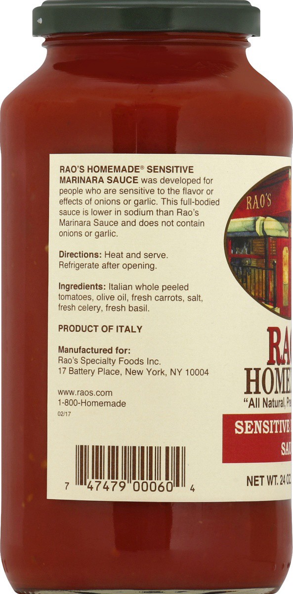 slide 5 of 7, Rao's Homemade Rao's Sensitive Fo Marinara Pasta Sauce, 24 oz