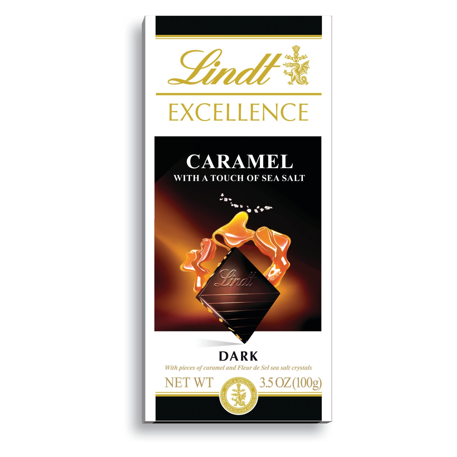 slide 1 of 2, Lindt EXCELLENCE Caramel Sea Salt Dark Chocolate Candy Bar, Dark Chocolate with Pieces of Caramel and Sea Salt Crystals, 3.5 oz. Bar, 3.5 oz