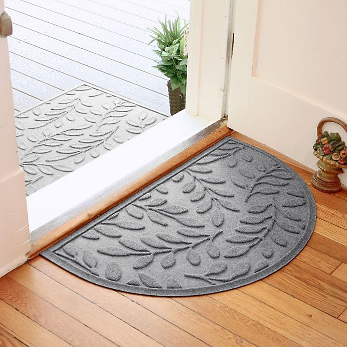 slide 1 of 3, Weather GuardBrittney Leaf Half Oval Door Mat - Medium Grey, 24 in x 39 in