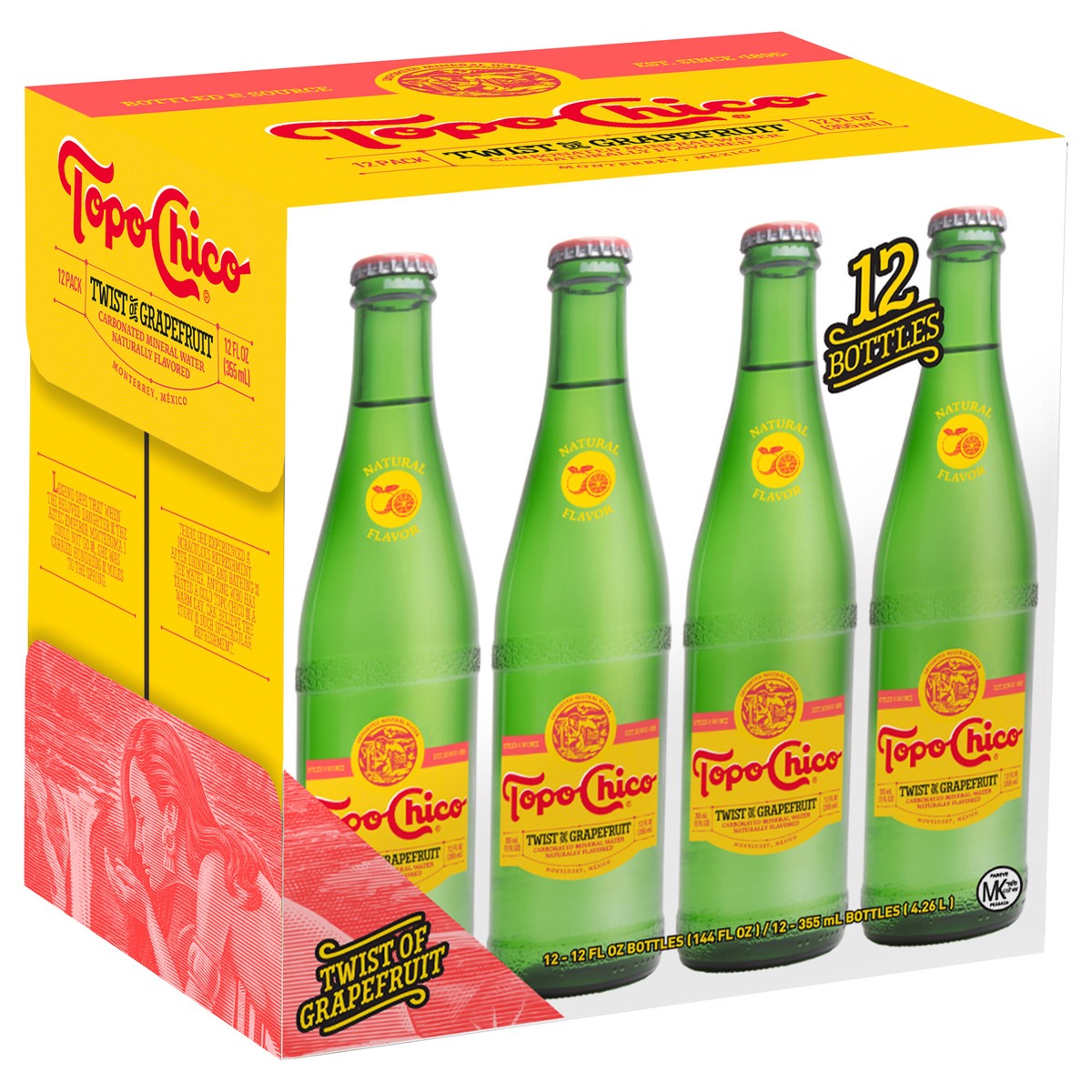 slide 4 of 8, Topo Chico Mineral Water Twist of Grapefruit Glass Bottles- 12 ct; 12 oz, 12 ct; 12 oz