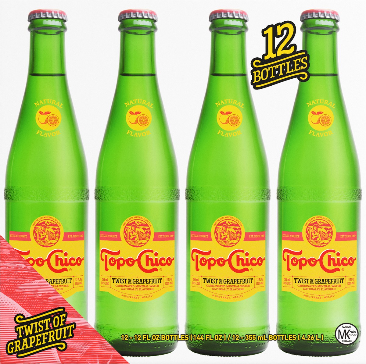 slide 5 of 8, Topo Chico Mineral Water Twist of Grapefruit Glass Bottles- 12 ct; 12 oz, 12 ct; 12 oz