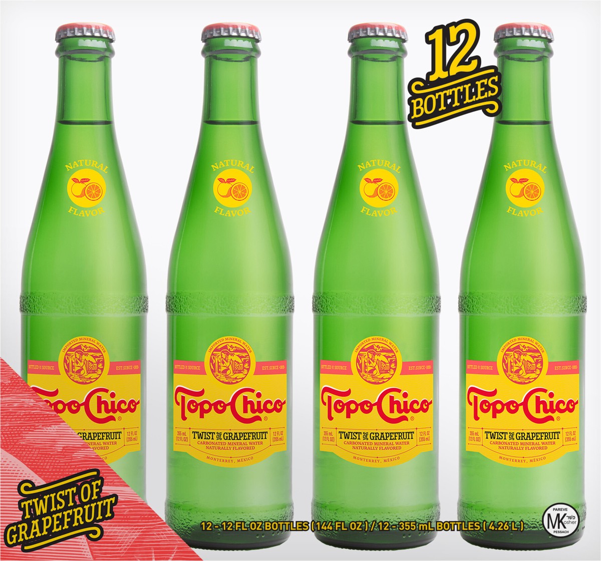 slide 7 of 8, Topo Chico Mineral Water Twist of Grapefruit Glass Bottles- 12 ct; 12 oz, 12 ct; 12 oz